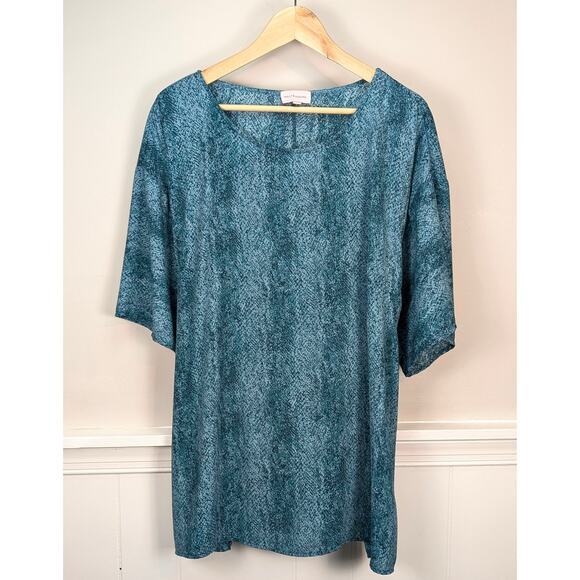 Molly & Isadora Kara Tie-Front Kimono Sleeve Tunic Top in Teal Print Size 2X - Picture 4 of 10
